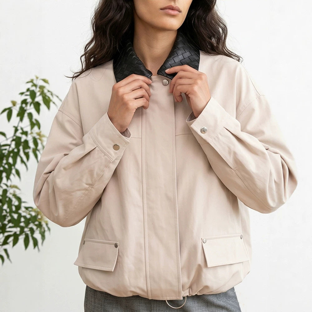 Women's oversized transitional jacket with braided collar and patch flap pockets Mune Fashion