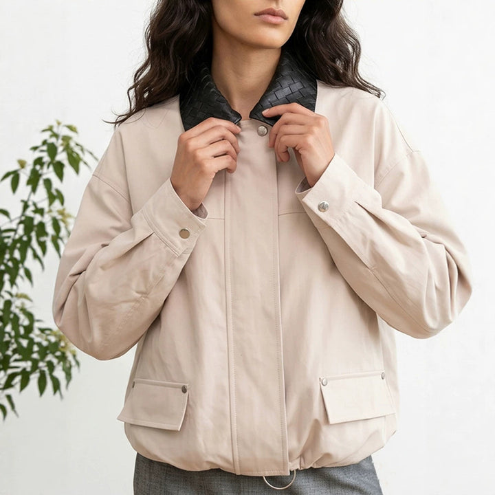 Women's oversized transitional jacket with braided collar and patch flap pockets Mune Fashion