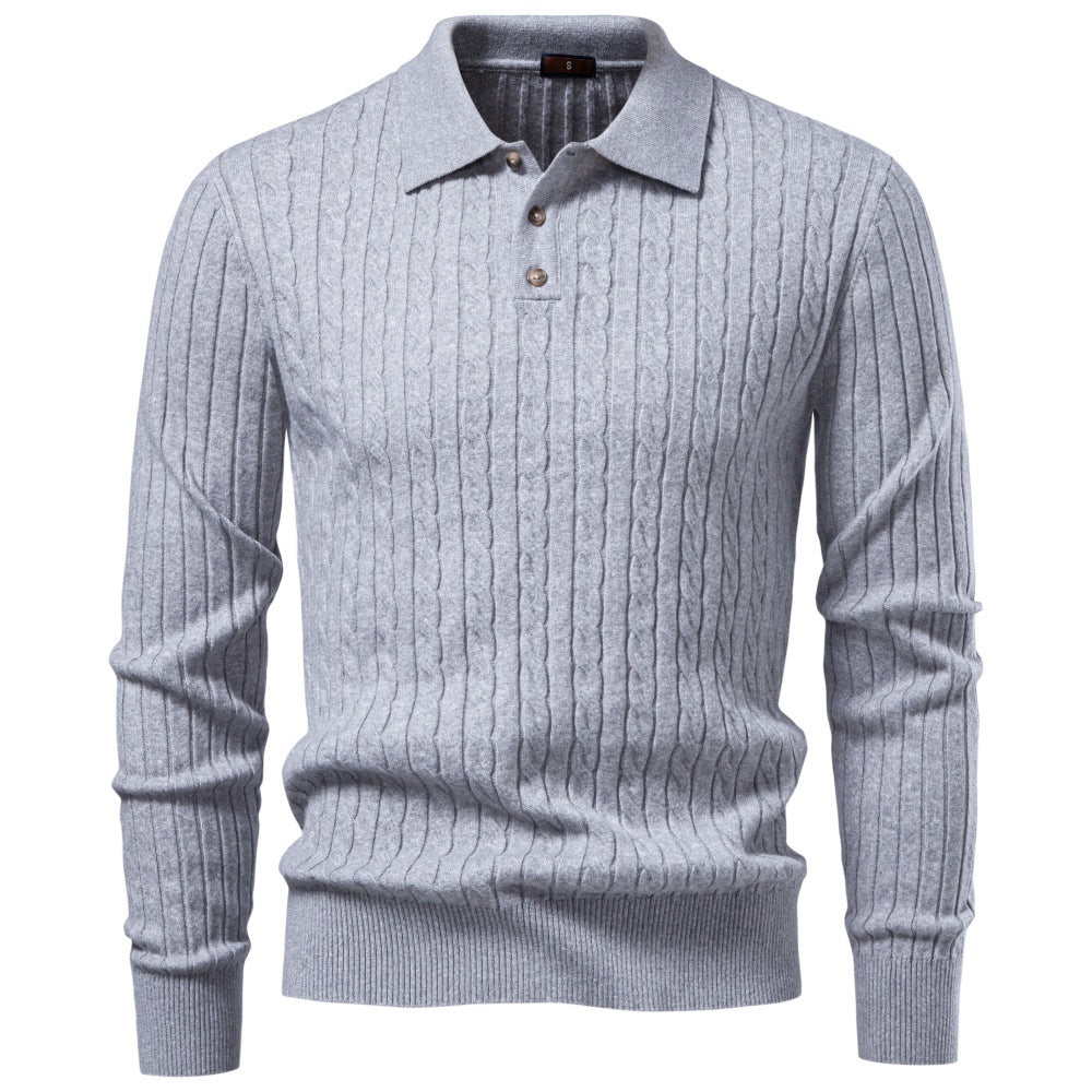 Men's fine-knit polo with cable pattern and collar Mune Fashion