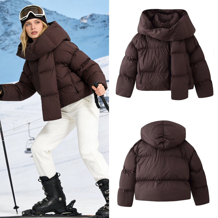 Ladies Short-Cut Padded Jacket with Voluminous Shawl Collar and Padding Mune Fashion