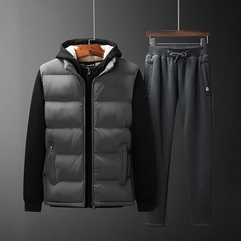 Men's Padded Hooded Vest with Fleece Lining and Slim Fit Jogging Pants Set Mune Fashion