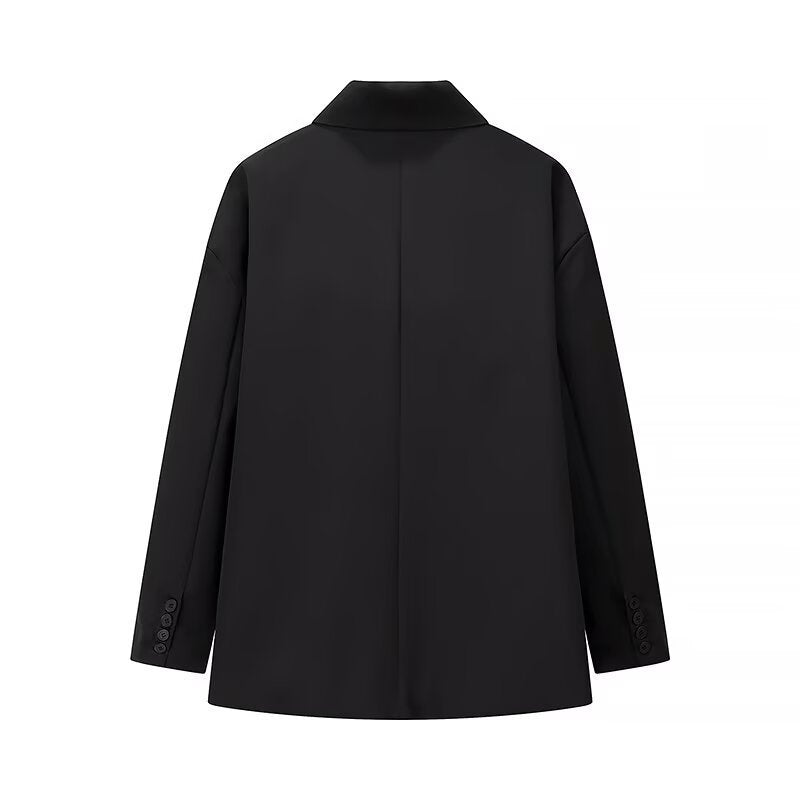 Women's Oversized Blazer with Simple Welt Pockets and Wide Lapels Mune Fashion