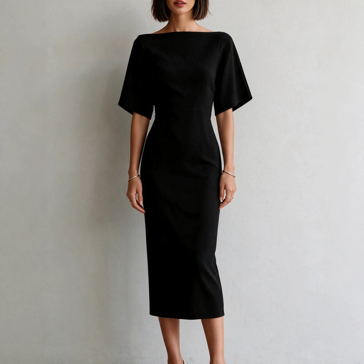 Ladies sheath dress with boat neck and kimono-like 3/4 sleeves Mune Fashion