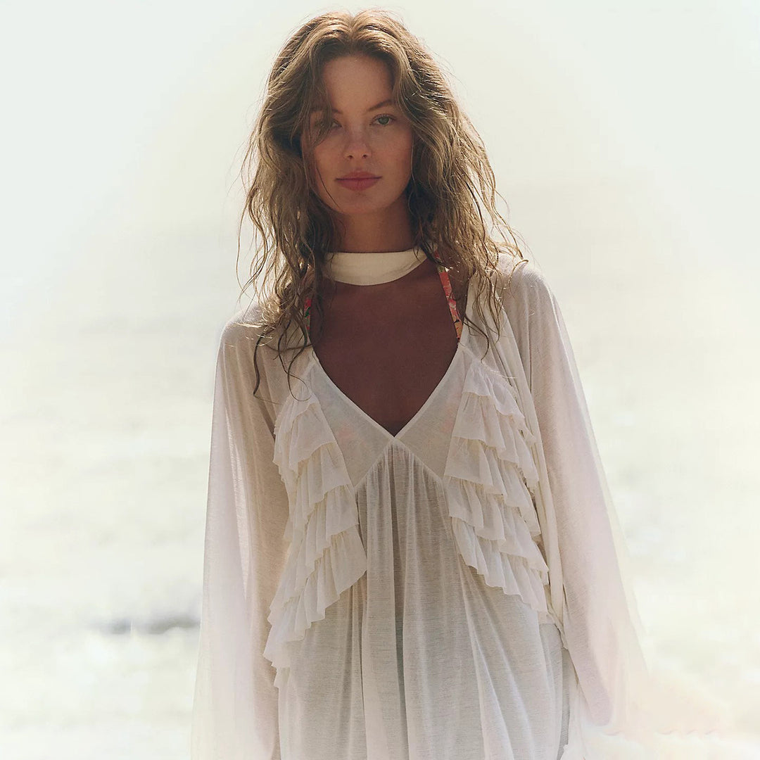 Ladies airy beach cover-up with voluminous ruffles Mune Fashion