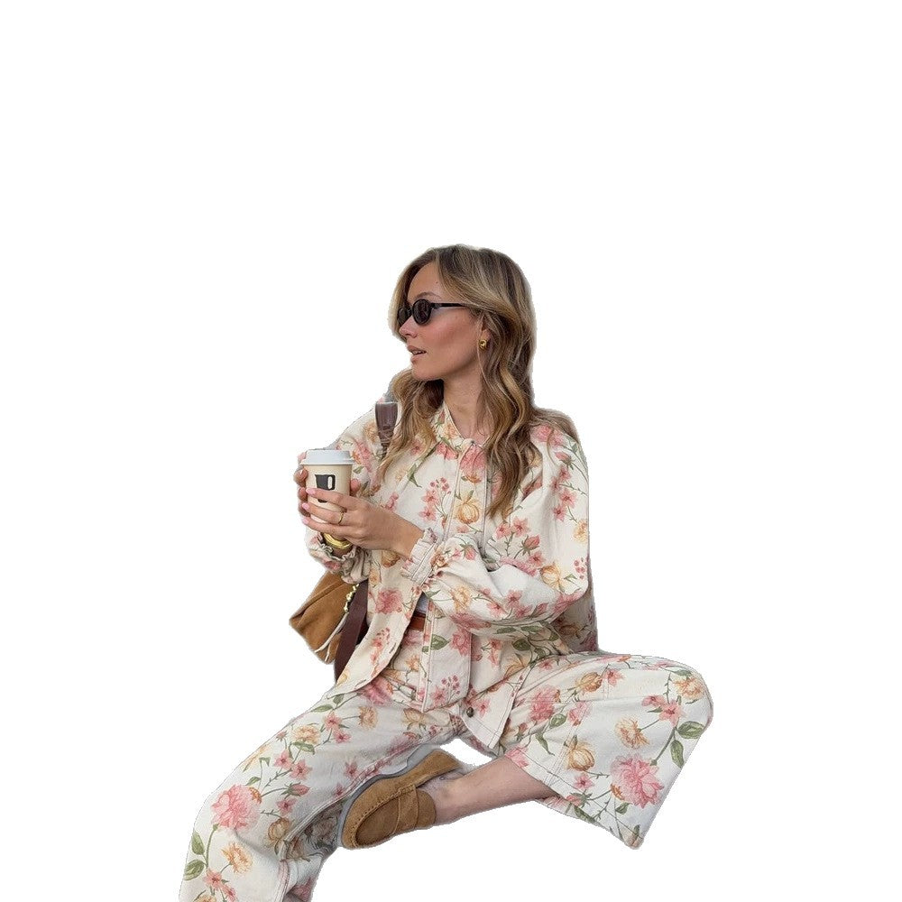 Women's Two-Piece Floral Print Co-Ord Set with Oversized Blouson and High-Waist Pants Mune Fashion