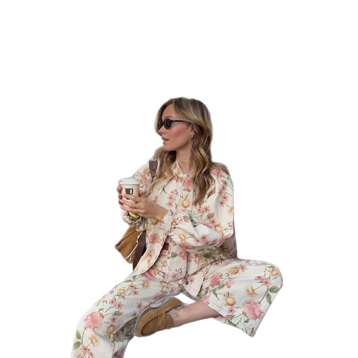 Women's Two-Piece Floral Print Co-Ord Set with Oversized Blouson and High-Waist Pants Mune Fashion