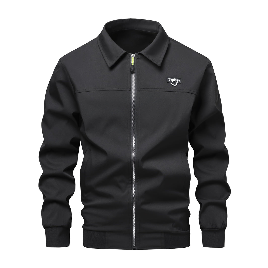 Men's Collar-Zip Blouson made of softshell with ribbed cuffs & Smiley patch Mune Fashion