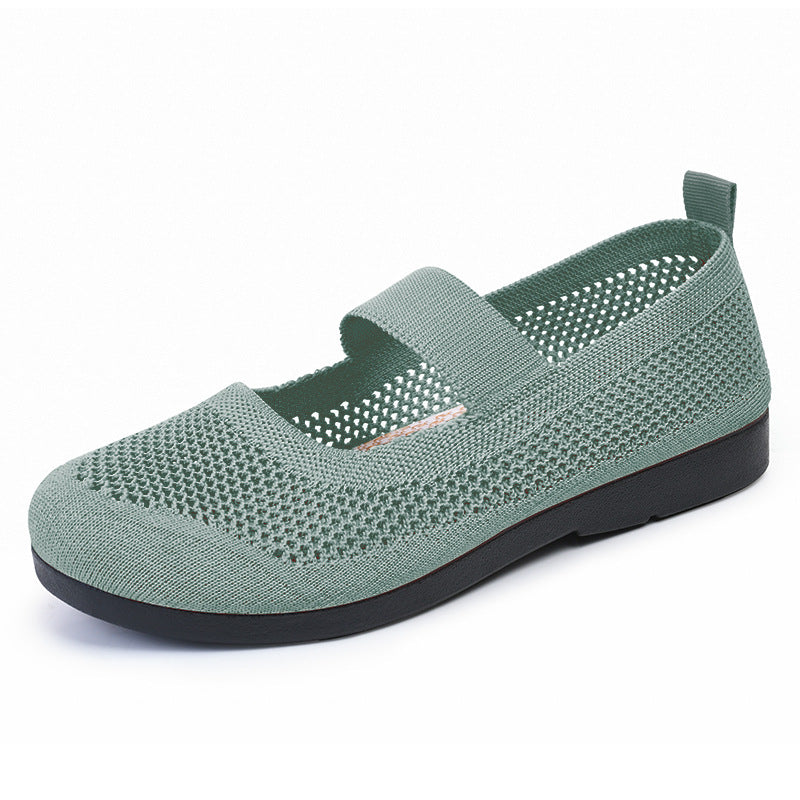 Ladies knitted Mary-Jane comfort ballerina with breathable open knit, elastic strap and cushioning lightweight sole Mune Fashion