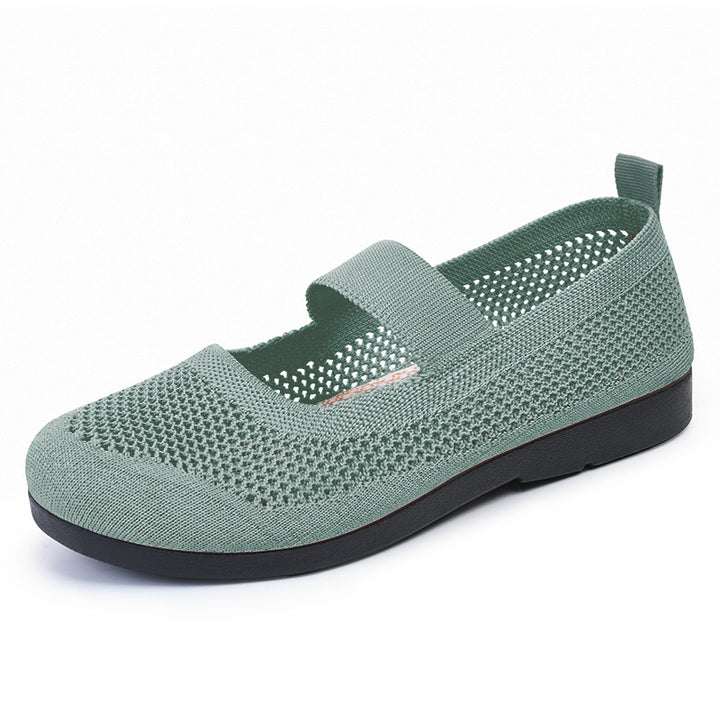 Ladies knitted Mary-Jane comfort ballerina with breathable open knit, elastic strap and cushioning lightweight sole Mune Fashion