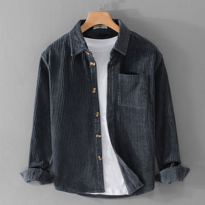 Men's cord overshirt with wide ribbed texture, chest pocket, and relaxed fit Mune Fashion