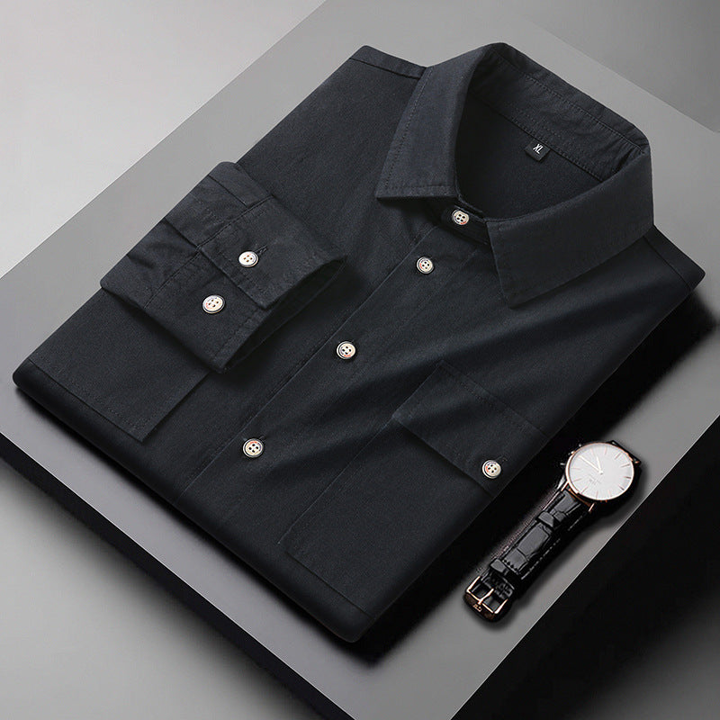 Men's Modern Slim-Fit Cotton Blend Shirt with Chest Pockets and Kent Collar Mune Fashion
