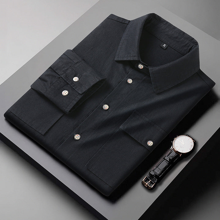 Men's Modern Slim-Fit Cotton Blend Shirt with Chest Pockets and Kent Collar Mune Fashion
