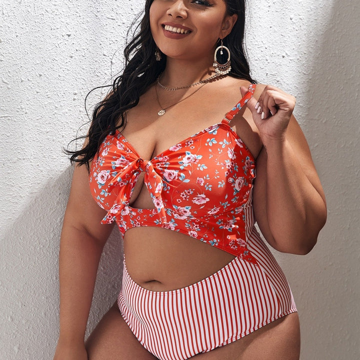 Women's Two-Piece Bikini with Floral Top and High-Cut Bottom Mune Fashion