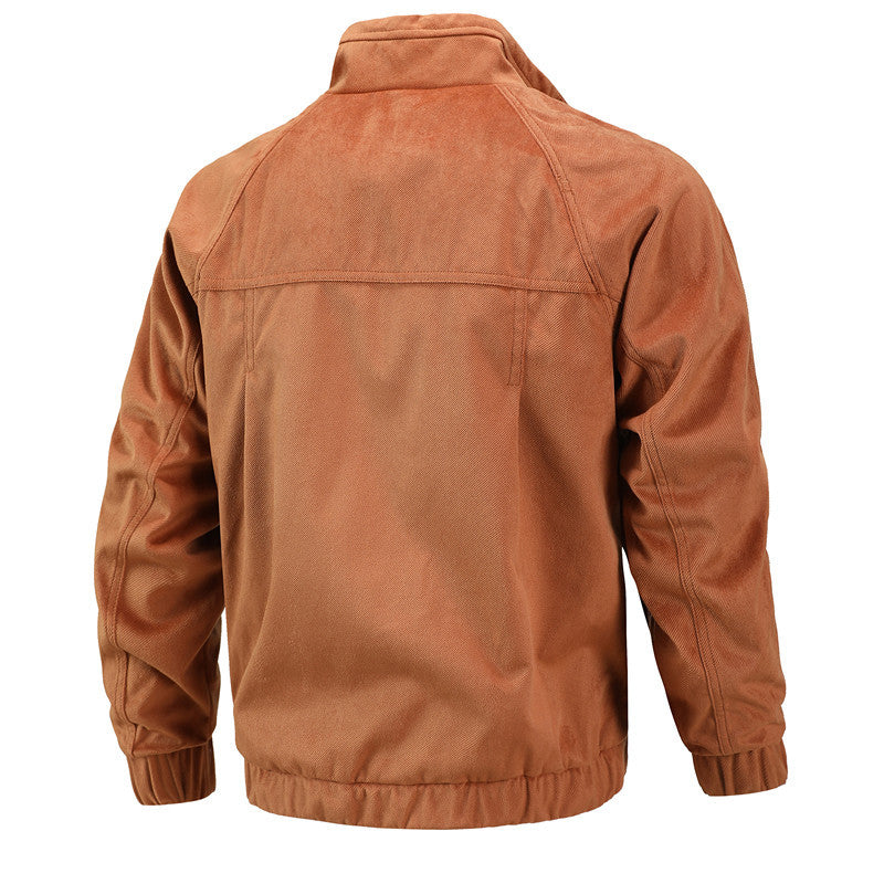 Men's washed canvas bomber jacket with stand-up collar, concealed zipper and side pockets Mune Fashion