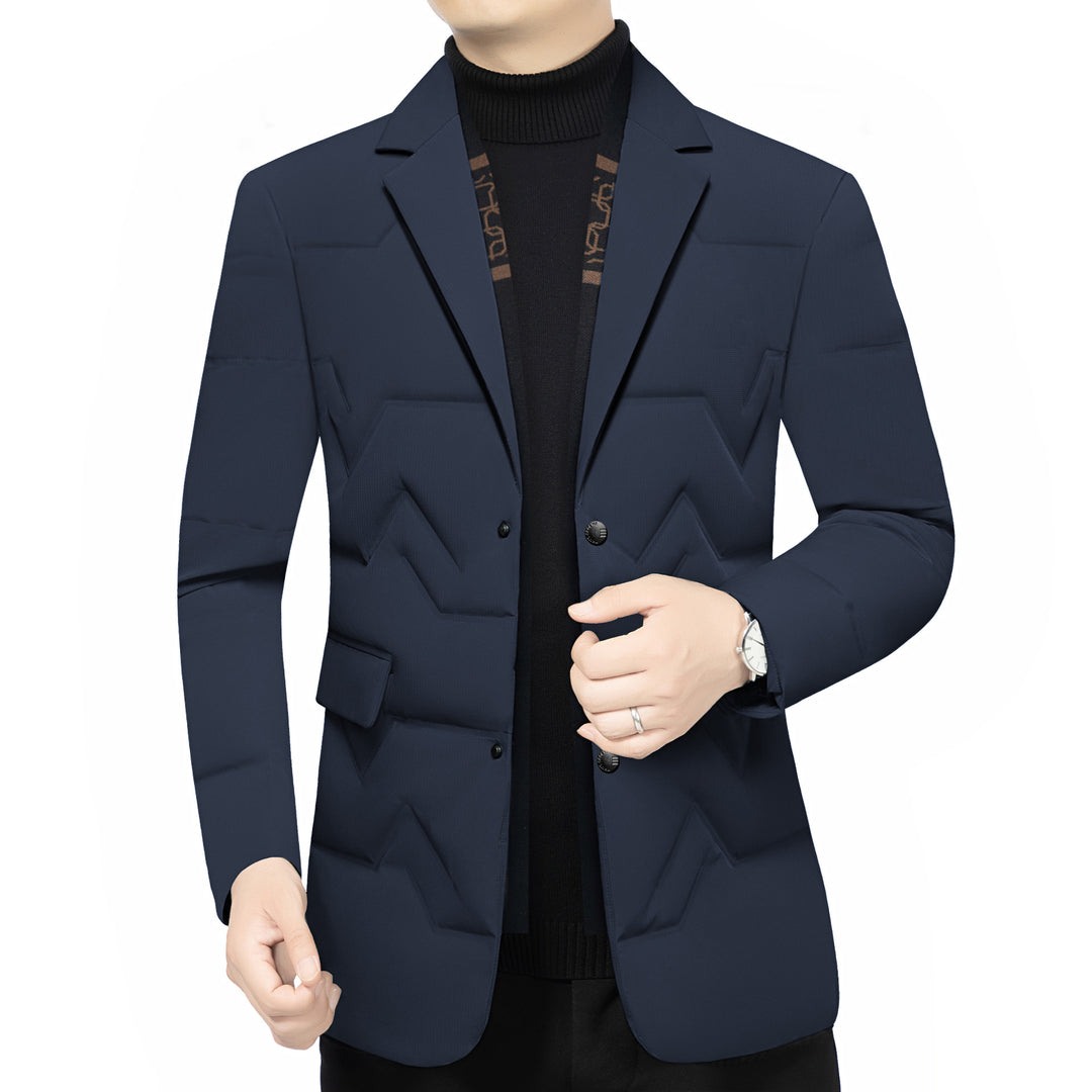Men's Padded Business Jacket with Quilted Look and Notch Lapel Mune Fashion