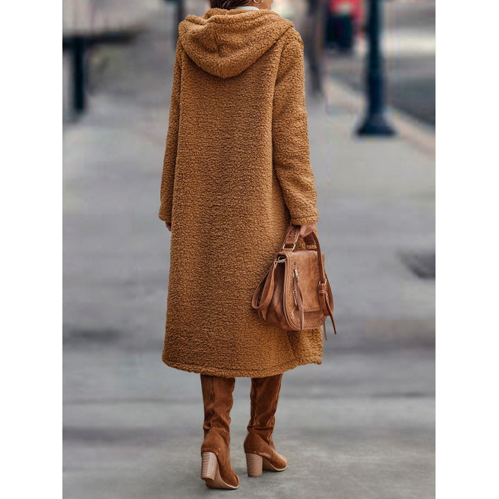 Women's Maxi Length Teddy Coat with Hood and Double Button Placket Mune Fashion