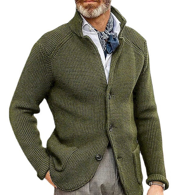 Men's cardigan with stand-up collar and textured knit Mune Fashion