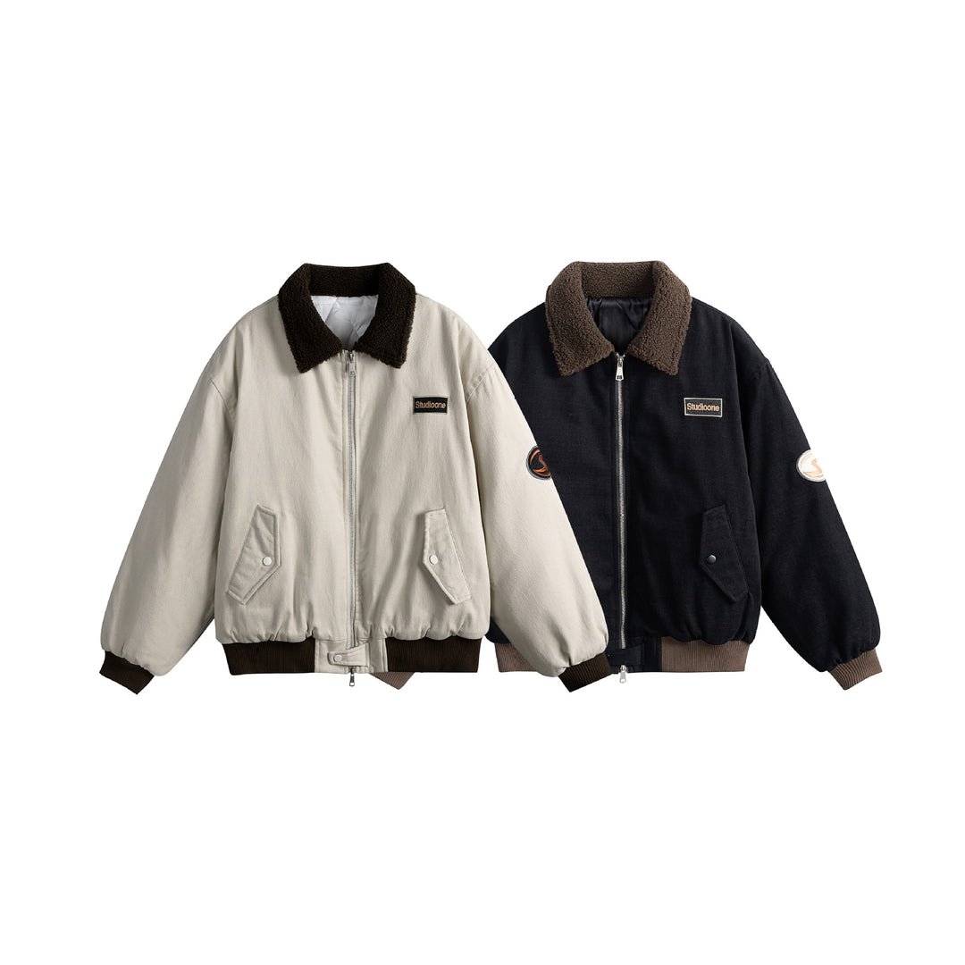 Unisex Boxy Bomber Jacket with Teddy Collar, Corduroy Look and Utility Pockets Mune Fashion