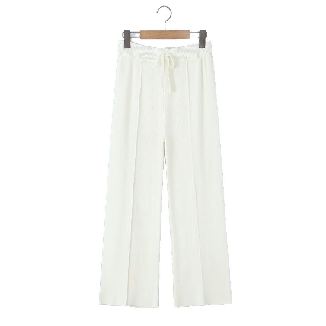 Women's wide-knit trousers with high waist, visible crease and drawstring waistband Mune Fashion