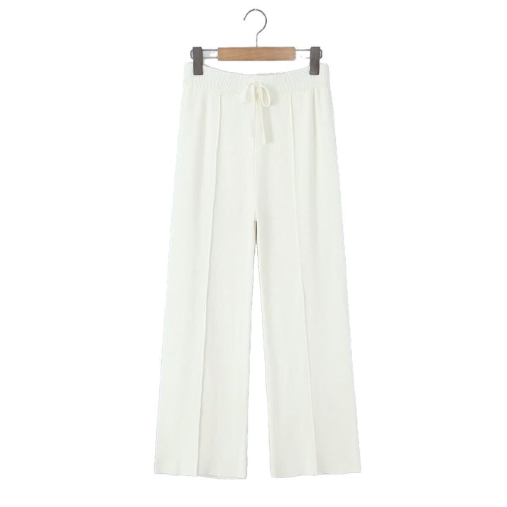 Women's wide-knit trousers with high waist, visible crease and drawstring waistband Mune Fashion