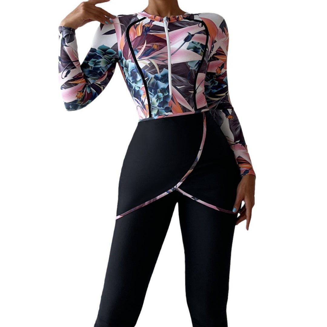 Women's Fashionable Long Sleeve Swimsuit with Floral Design Mune Fashion