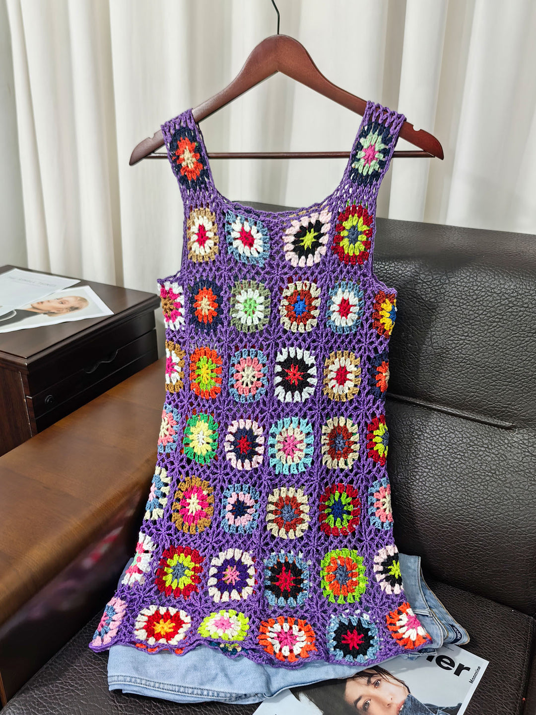 Women airy crochet dress with colorful granny square pattern Mune Fashion