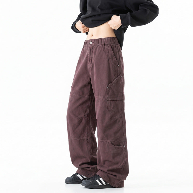 Damen Weite Utility-Cargo-Hose mit elastischem Bund, Multifunktionstaschen und Workwear-Details Mune Fashion