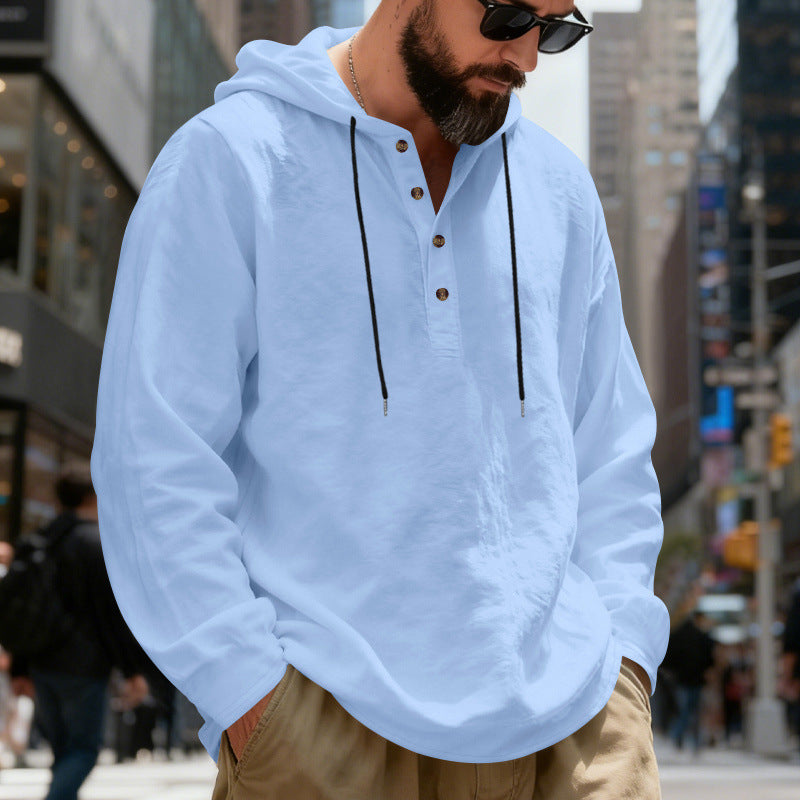 Men's lightweight hooded shirt with button placket made of linen blend and relaxed fit Mune Fashion