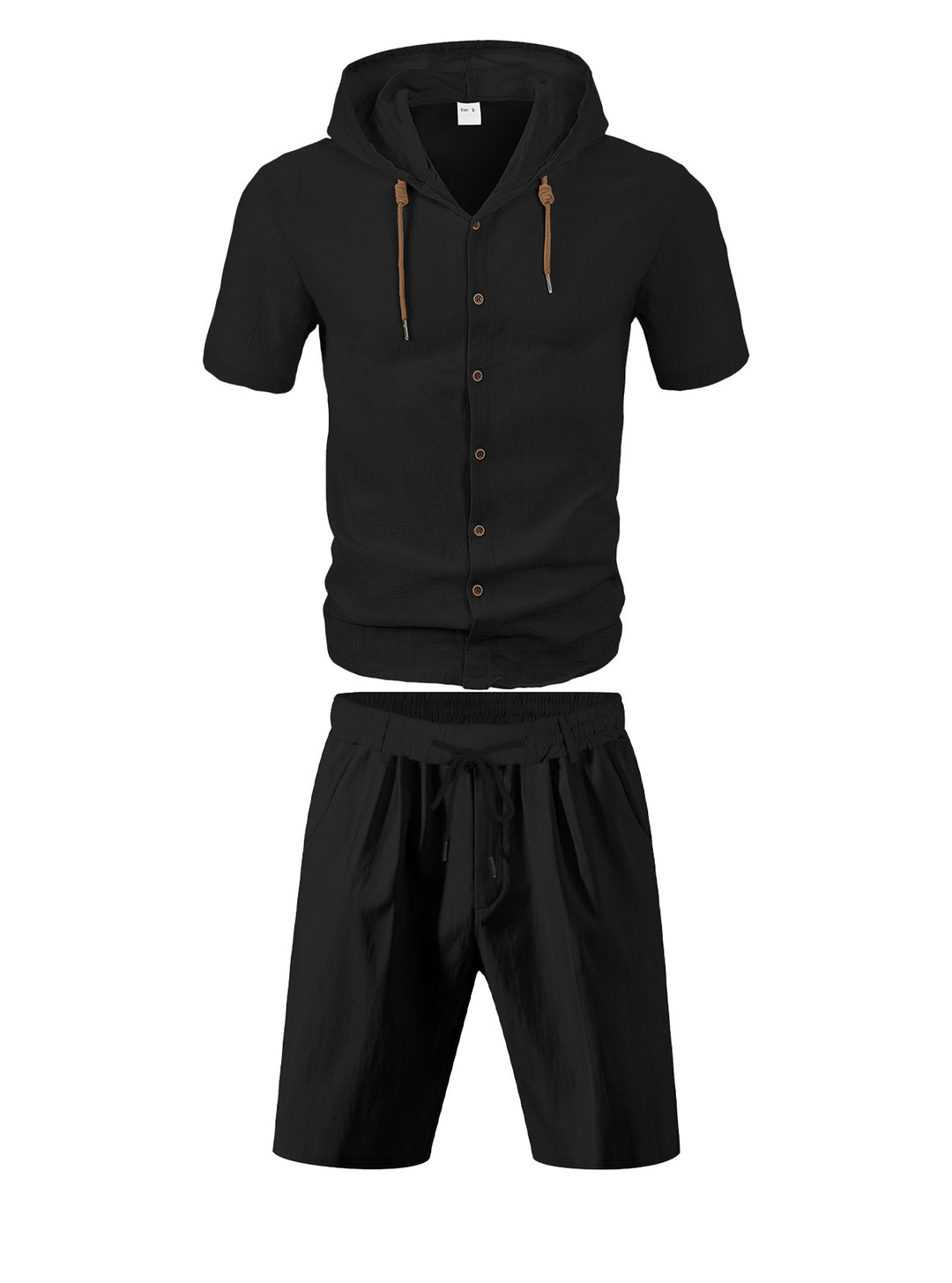 Men's lightweight summer hoodie in linen look with continuous button placket and drawstring Mune Fashion