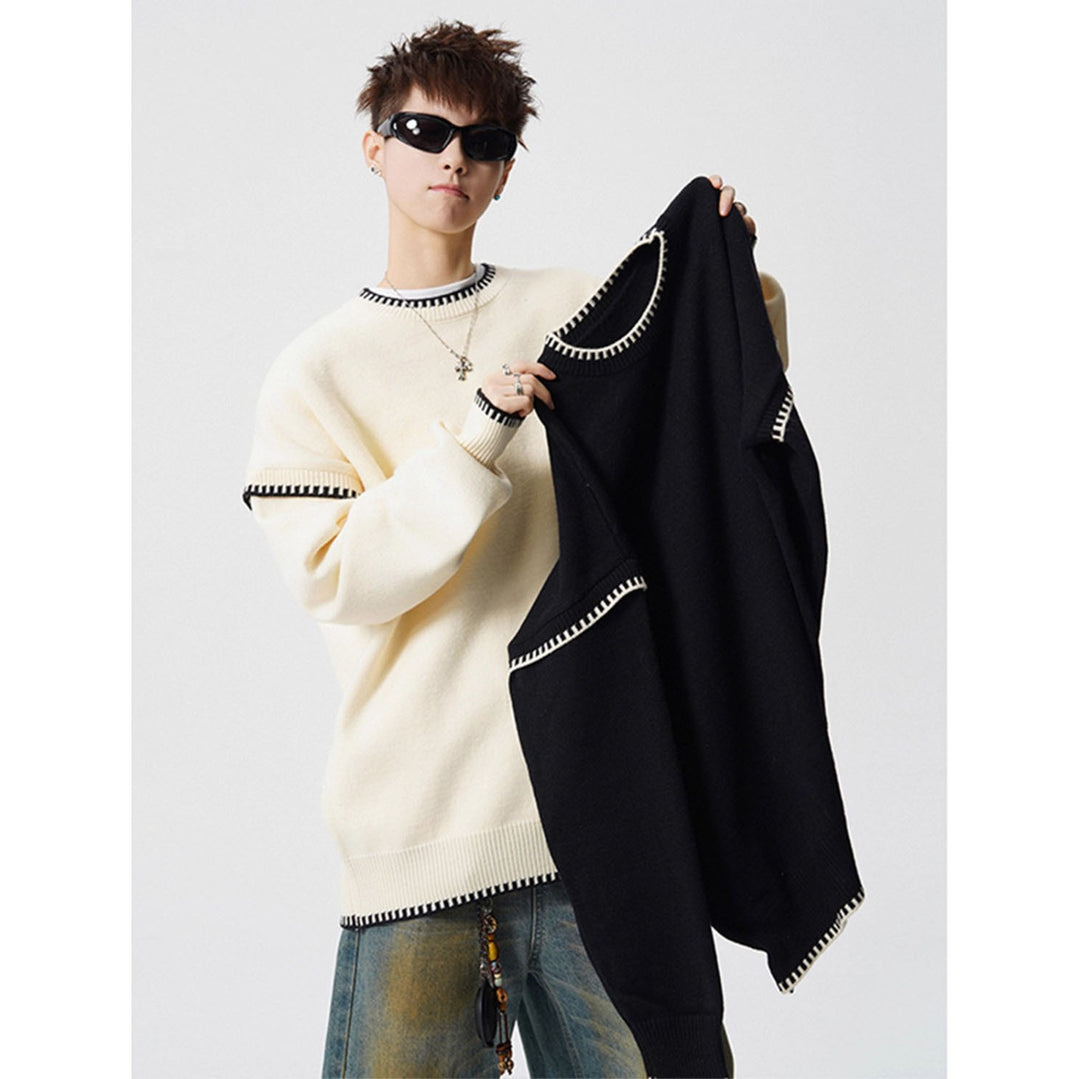 Men's chunky knit sweater with contrast seams Mune Fashion