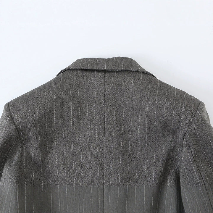 Women's Short Cut Pinstripe Blazer with Side Cut-Outs and Lacing Detail Mune Fashion