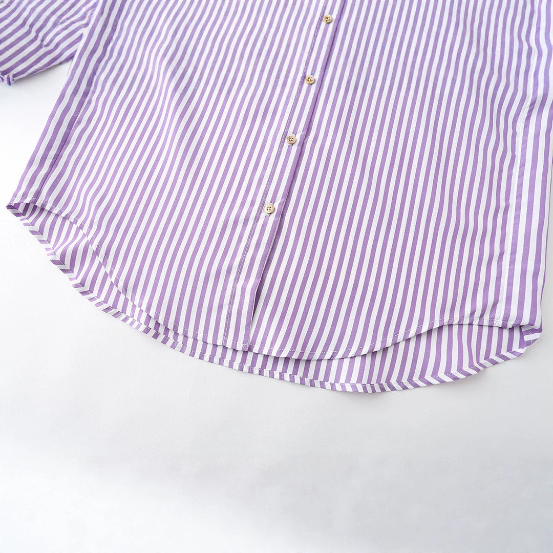 Women's Oversized Shirt Blouse with Contrasting Kent Collar and Rounded Hem Mune Fashion