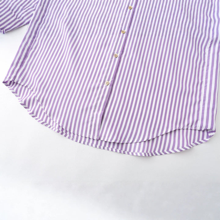 Women's Oversized Shirt Blouse with Contrasting Kent Collar and Rounded Hem Mune Fashion