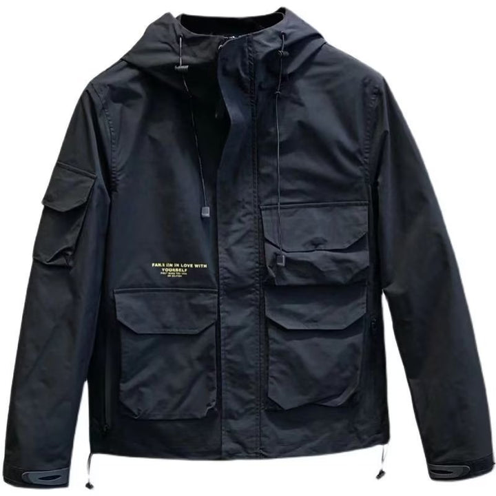 Men's utility outdoor jacket with hood, multiple pocket front and adjustable hem Mune Fashion