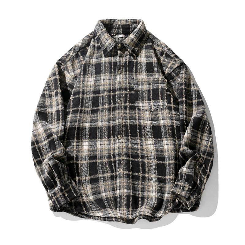 Unisex overshirt in wool fleece check pattern with boxy cut and patch chest pocket Mune Fashion