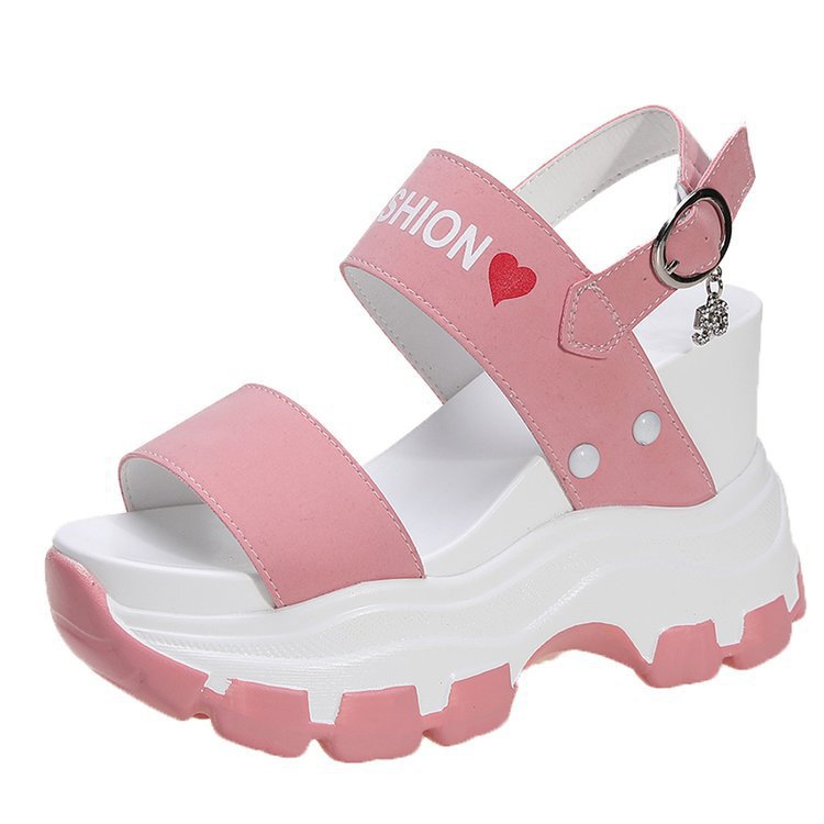 Women’s Platform Sandals with thick profile sole, adjustable ankle strap and decorative pendant Mune Fashion