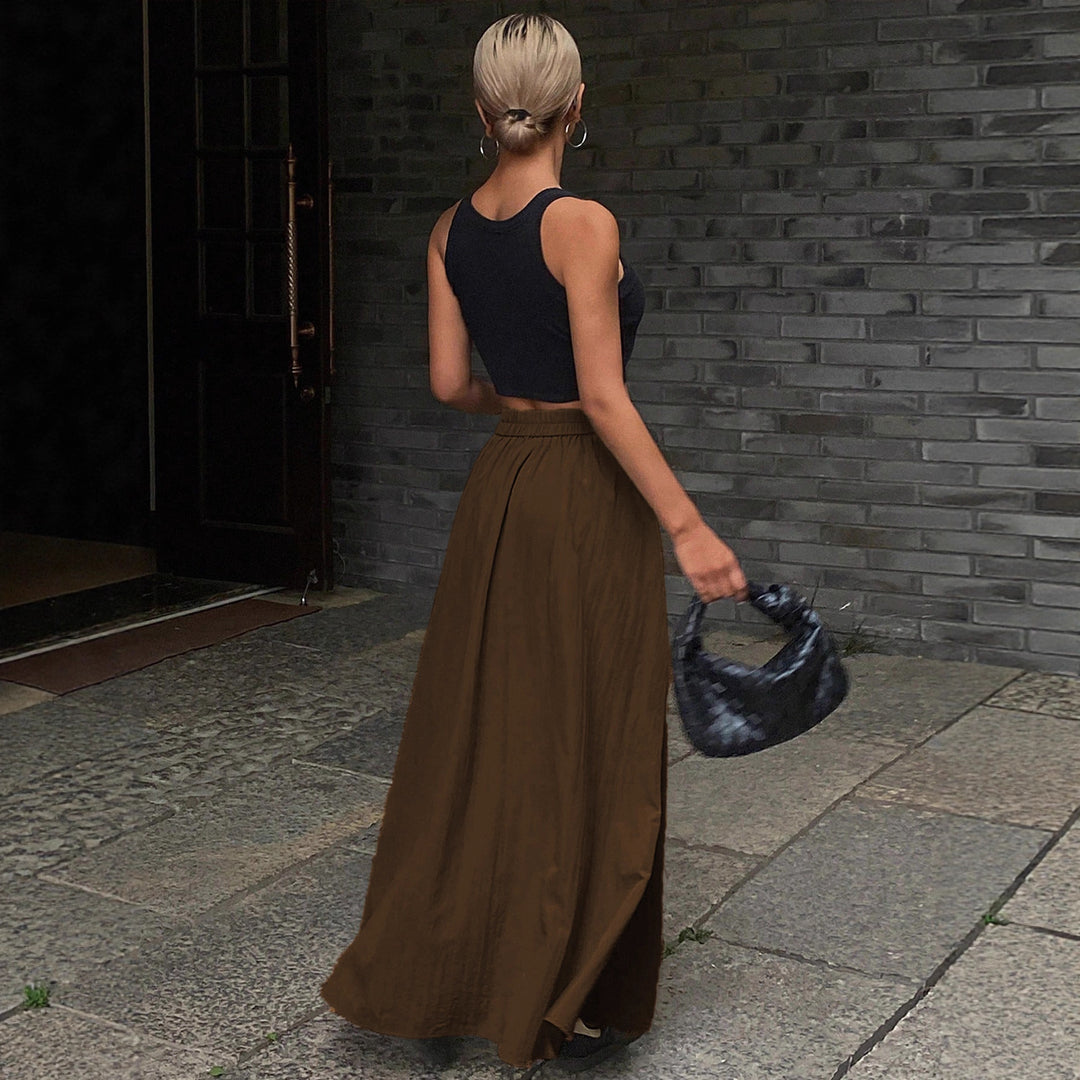 Women’s Maxi Skirt with High Waist, Wrap Waistband and Voluminous Pleated Fall Mune Fashion
