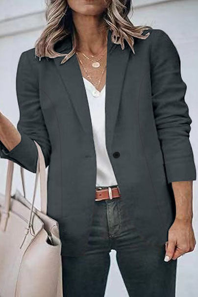 Women's Tailored Blazer with Notched Lapel, Light Shoulder Padding, and One-Button Closure Mune Fashion