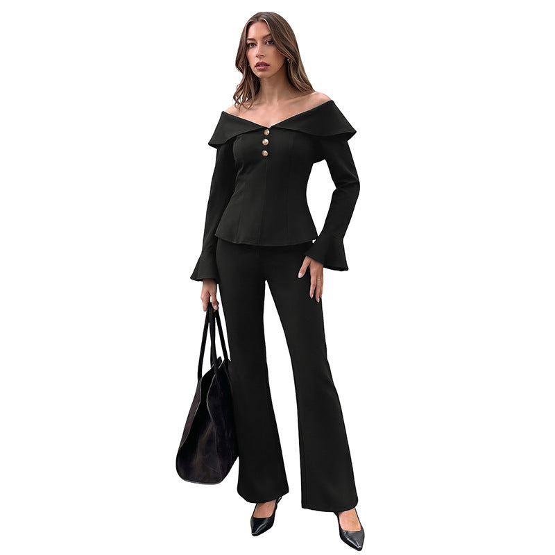Women Elegant Peplum Blouse with Ruffle Details and Button Placket Mune Fashion