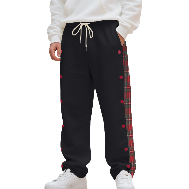 Men's nan Sweatpants with side check stripe, snap button placket and drawstring Mune Fashion