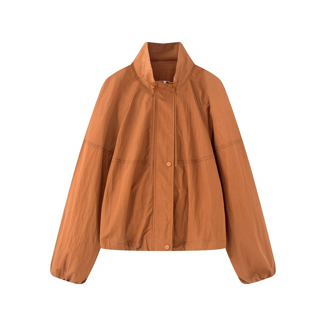 Women's Light Oversized Blouson Jacket made of Nylon with Stand-Up Collar, Drawstring and Snap Button Closure Mune Fashion