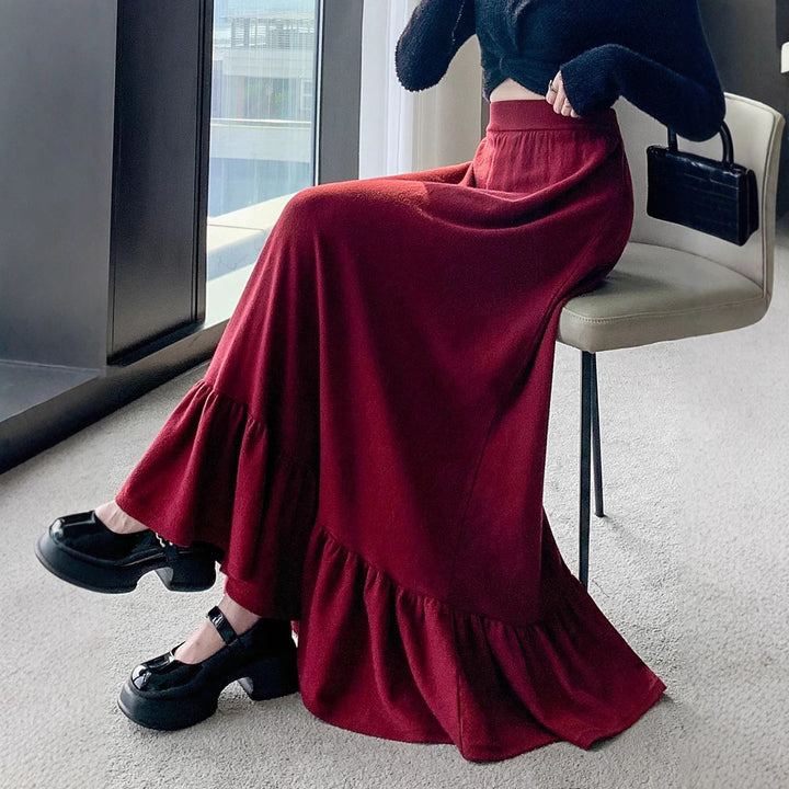 Women's Flowing Maxi Skirt with Ruffles Mune Fashion