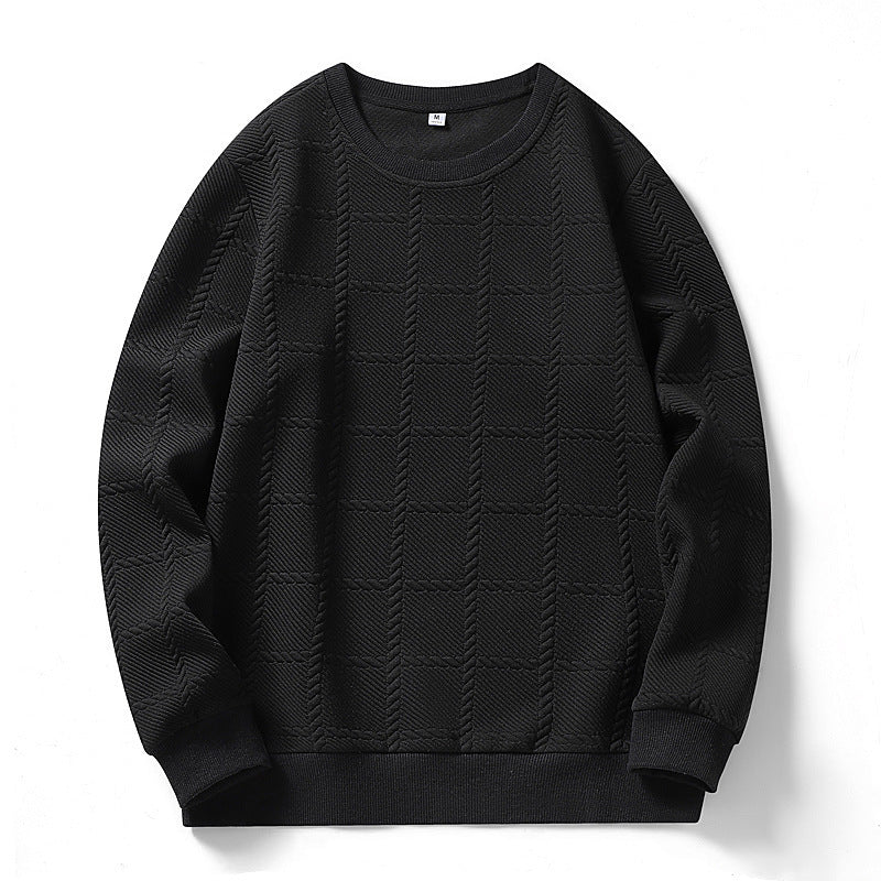 Men's finely structured round neck knitted pullover with check pattern and casual cut Mune Fashion