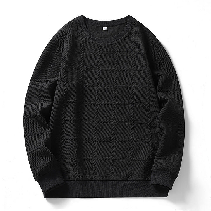 Men's finely structured round neck knitted pullover with check pattern and casual cut Mune Fashion