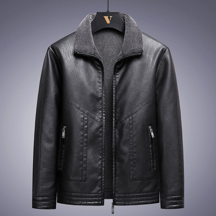 Men's Elegant Faux Leather Jacket with High Collar Mune Fashion