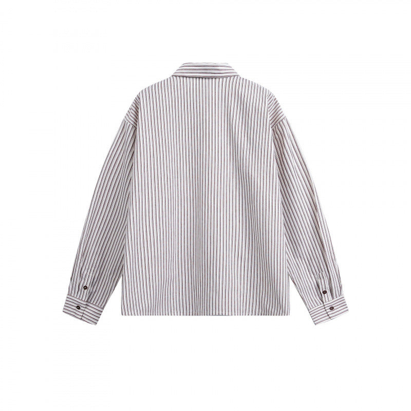 Women Striped Oversized Shirt Jacket with Concealed Zipper and Chest Pocket Mune Fashion