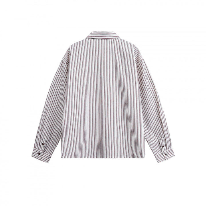 Women Striped Oversized Shirt Jacket with Concealed Zipper and Chest Pocket Mune Fashion