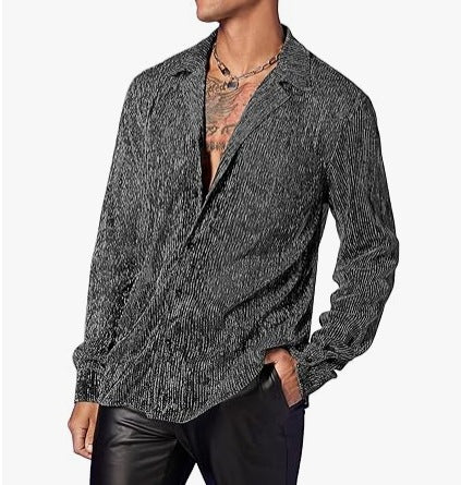 Women shimmering crinkle shirt blouse with viscose look shirt collar and cuffs Mune Fashion