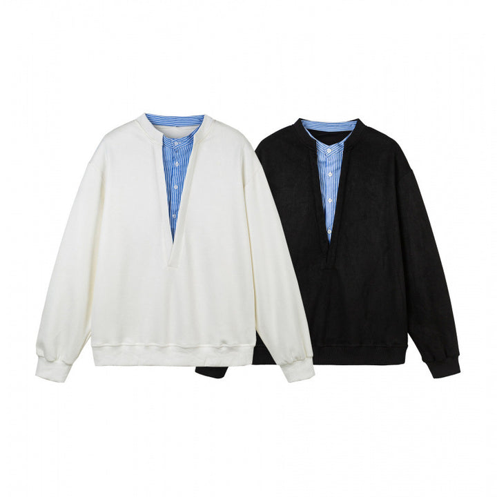 Women's oversized sweatshirt with integrated shirt collar insert and deep V-neck Mune Fashion