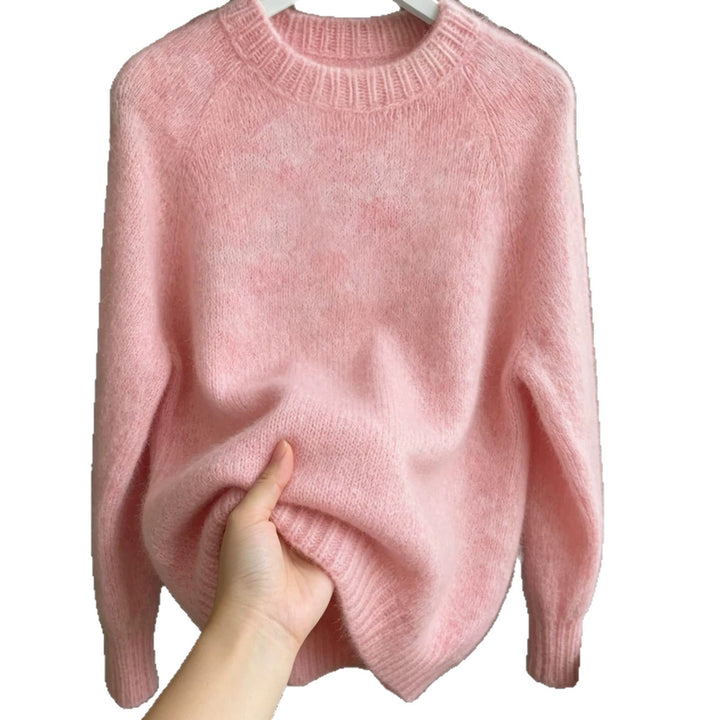 Women's Oversized Mohair-Mix Crew Neck Sweater with Raglan Sleeves and Ribbed Hem Mune Fashion